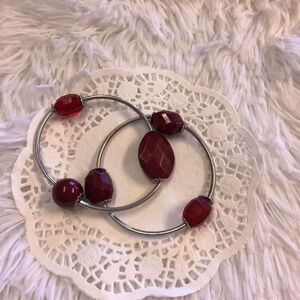 Red Beaded Silver Bar Bracelets